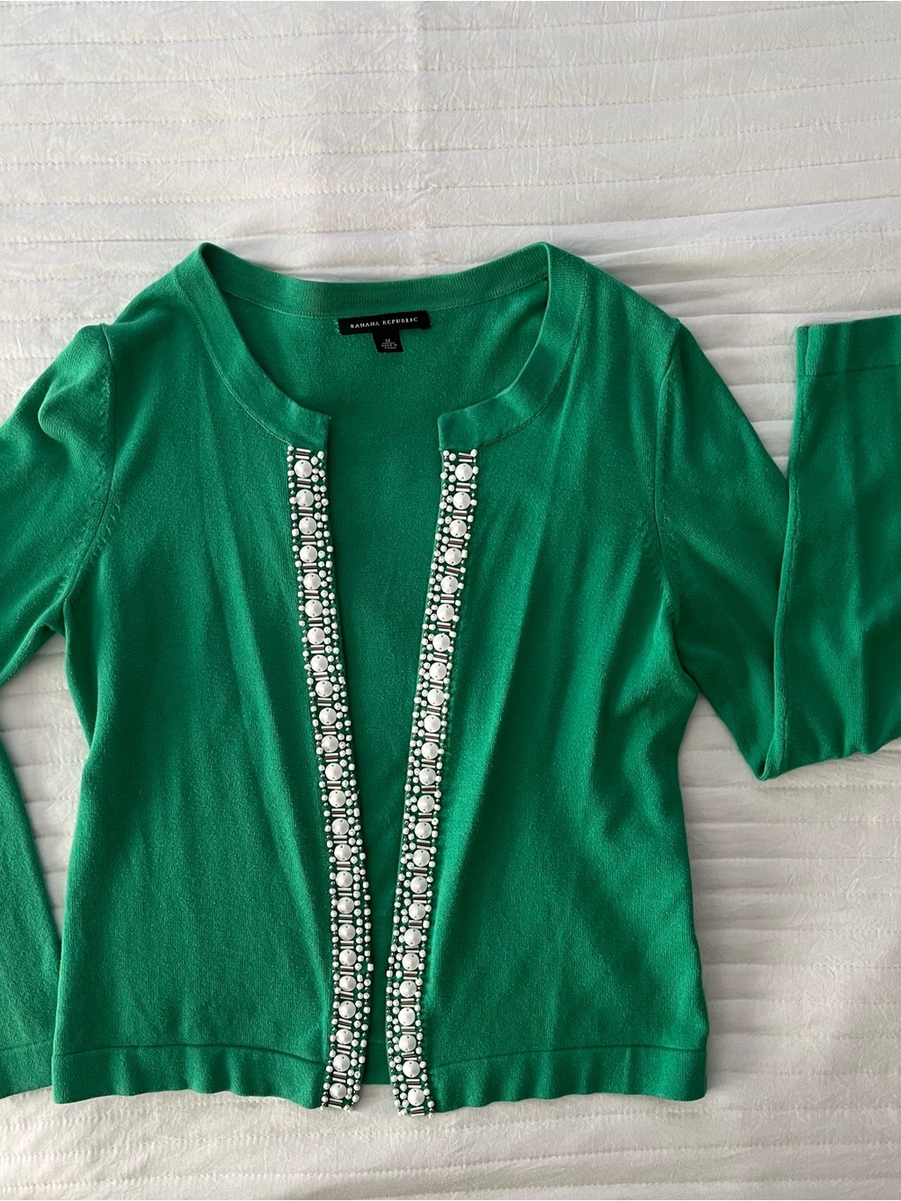 Banana Republic Emerald Green Jeweled Open Cardigan